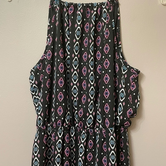 Maxi dress empire elastic waist drawstring tie neck slip-on vertical print sz Sm - Picture 16 of 16